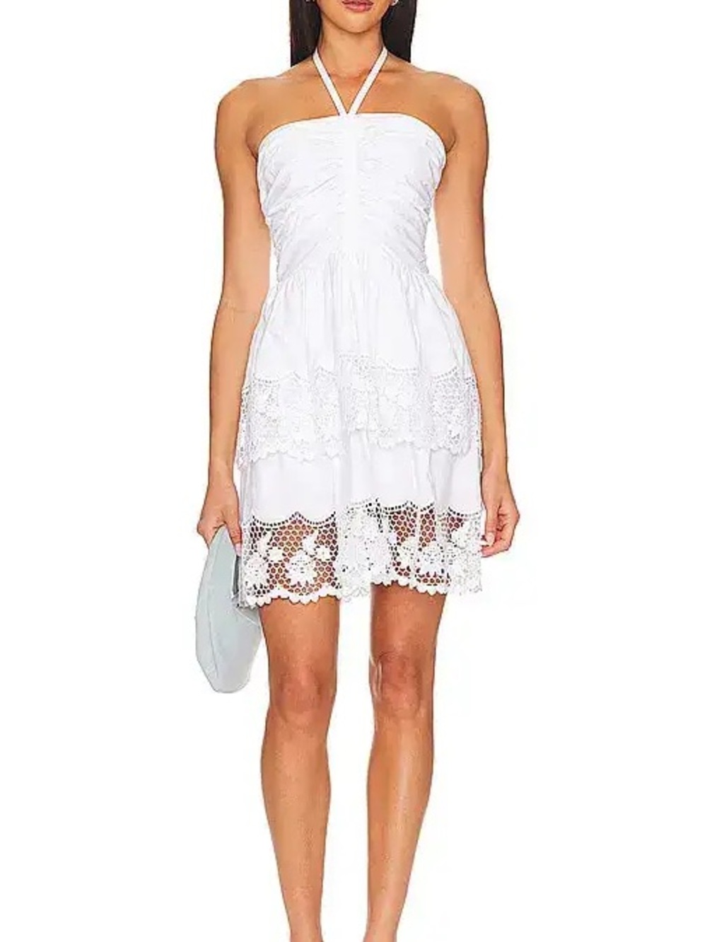 Steve Madden Robyn Layered Lace Ruffle Halter Dress Scalloped Mini